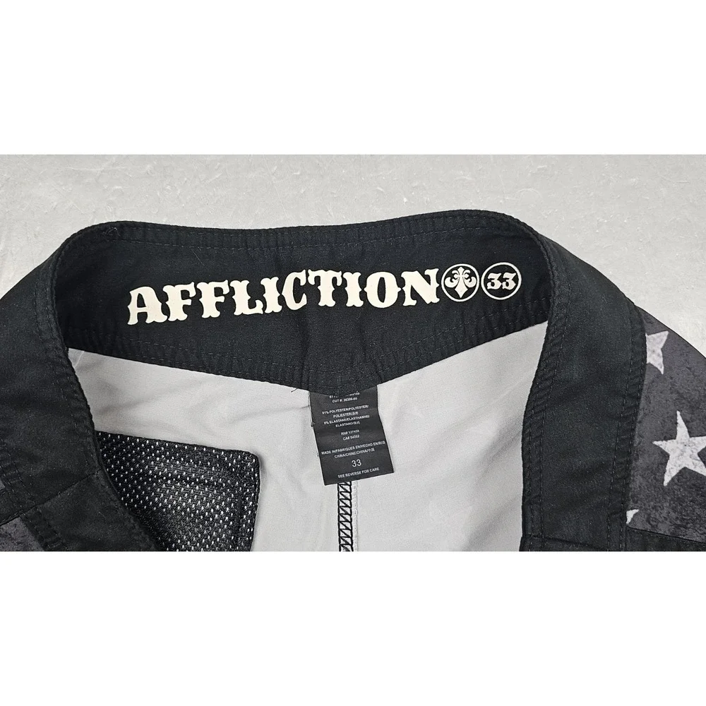 Affliction Boardshorts Mens 33‎ Black American Flag Grunge Punk Y2k Swim Trunks